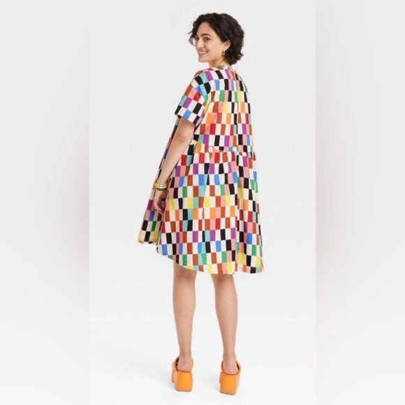NEW Target Pride Multicolor Checkered Short Sleeve Skater Dress - Picture 2 of 8